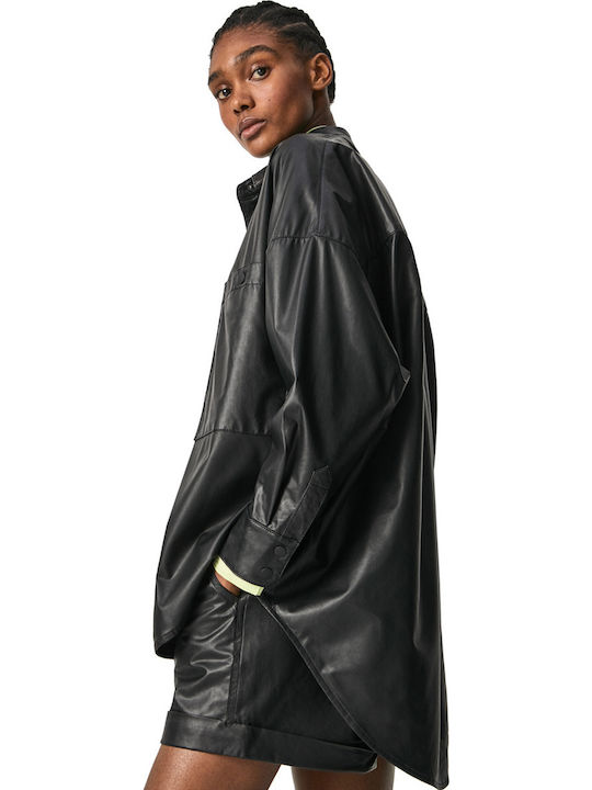 Carla Δερμάτινo Γυναικείο Μαύρο Overshirt