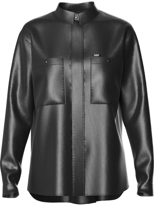 Carla Δερμάτινo Γυναικείο Μαύρο Overshirt