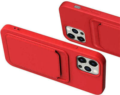 Hurtel Card Case Silicone Back Cover with Credit Card Holder Red (iPhone 13)