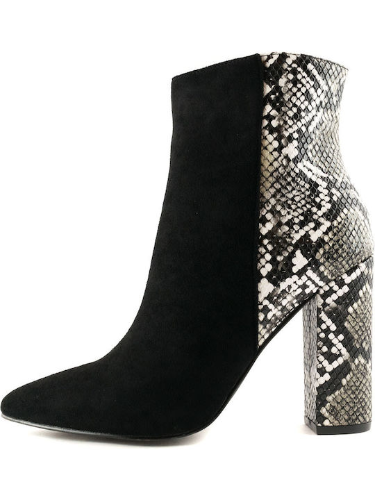 33-03 Ghete Dama Ankle Boots De Catifea Cu Toc Înalt Negre