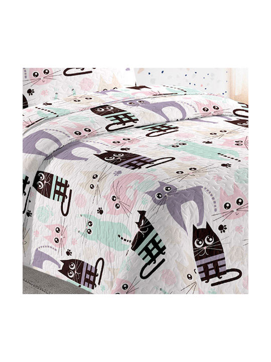 Saint Clair Kids Quilt Single Kitty Multicolour 160x220cm 1714086220001