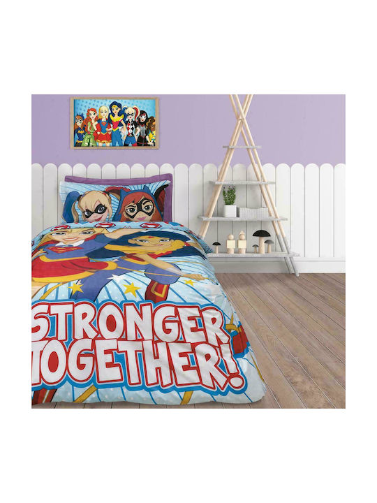 Das Home Kids Single Quilt Set with Pillowcase Super Hero Girls Multicolour 160x240cm