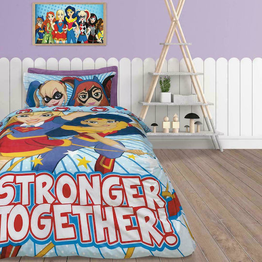 Das Home Подредба Детско Одеяло Единично с Калъфка за Възглавница Super Hero Girls Многоцветно 160x240 см