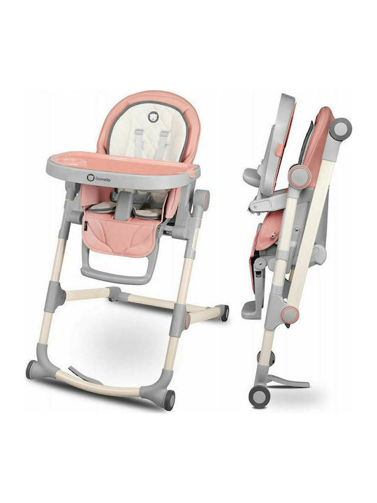 Lionelo Cora Foldable Highchair with Metal Frame & Leatherette Seat Pink