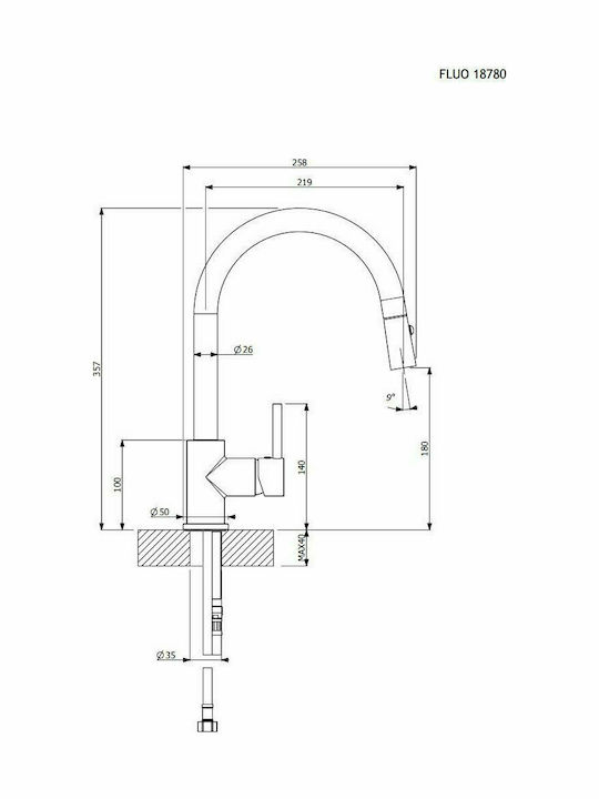 Carron Phoenix Fluo Tall Kitchen Faucet Counter with Shower Superwhite