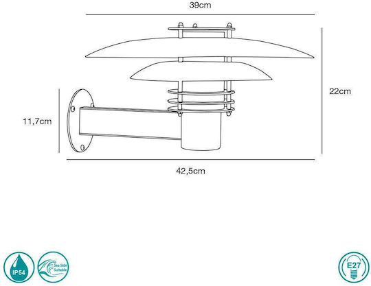 Nordlux Phoenix Wall-Mounted Outdoor Hat Light E27 IP54 42.5x22εκ.