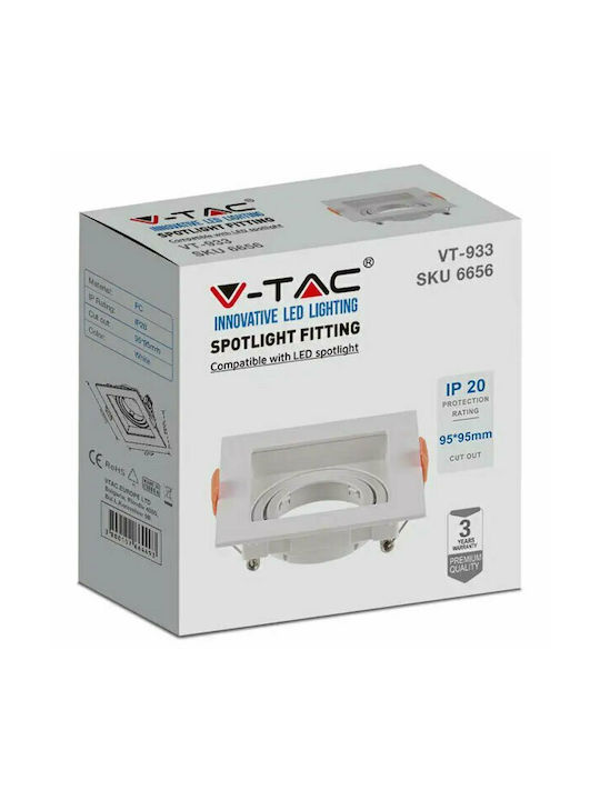 V-TAC Pătrat Plastic Cadru pentru Spoturi GU10 în culoarea Alb 10.2x10.2cm