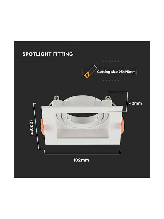 V-TAC Square Plastic Frame for Spot GU10 White 10.2x10.2cm. 1pcs