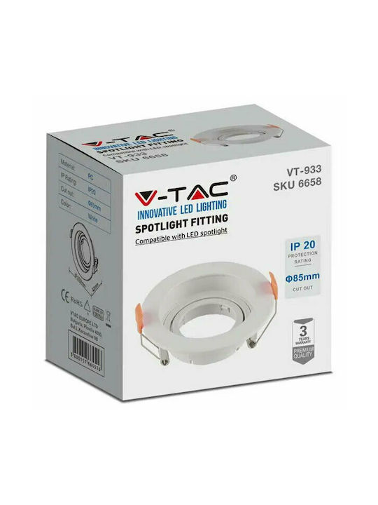 V-TAC Rotund Plastic Spot Încorporat cu Soclu GU10 Alb 10.2x10.2cm.