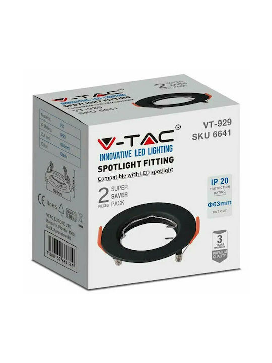 V-TAC Rund Kunststoff Einbau Spot mit integriertem LED und Kaltweißes Licht Schwarz 8.1x8.1cm.