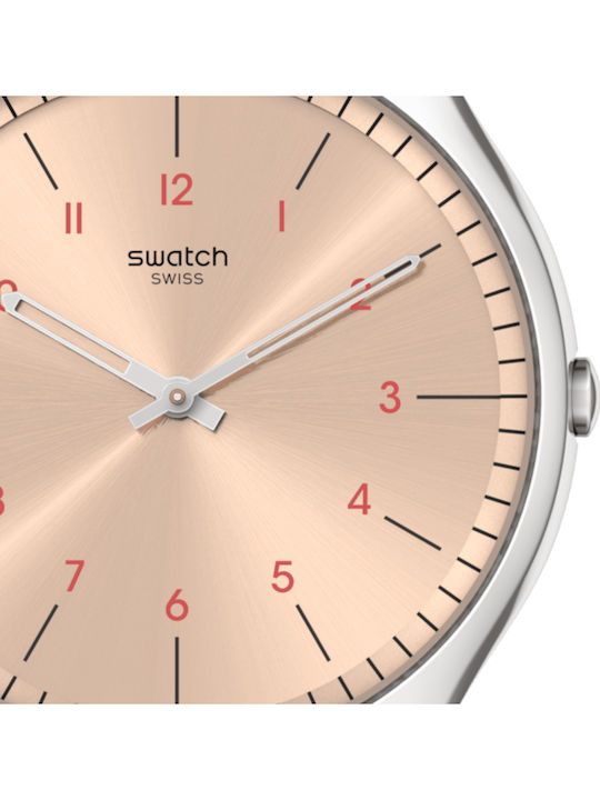 Swatch Smart Stitch Ανδρικό Ρολόι 42mm Μπαταρίας με Μαύρο Δερμάτινο Λουράκι