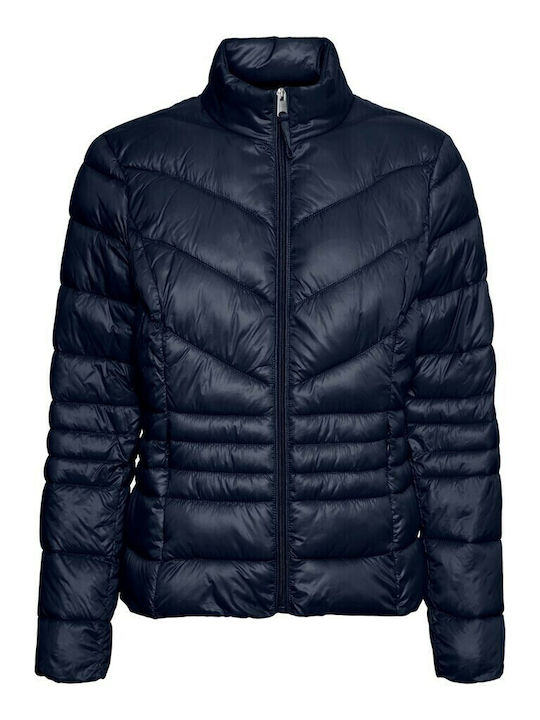 Women's Short Puffer Jacket for Winter Navy Blue