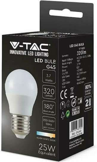 V-TAC VT-1830 LED Bulb 3.7W 80mm for Socket E27 and Shape G45 Cool White 320lm