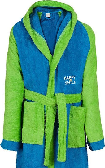 Dimcol Kids Hooded Bathrobe Happy Smile Blue 1320911003100022 Dimcol Kids Hooded Bathrobe Happy Smile Blue 1320911003100022
