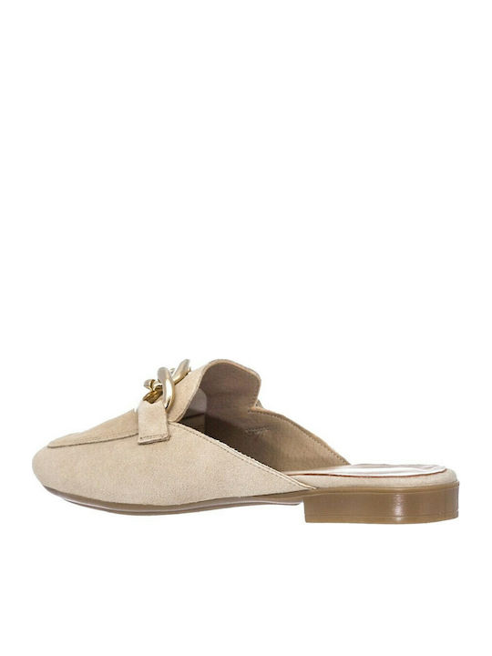 Flat Δερμάτινα Mules σε Μπεζ Χρώμα