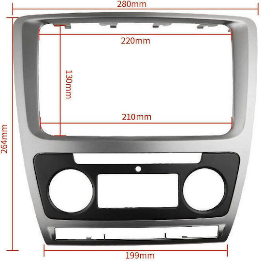Carner DIN Fascia Panels 2 Din for Skoda Octavia 1Z 2009-2013 with automatic climate control Black/Silver