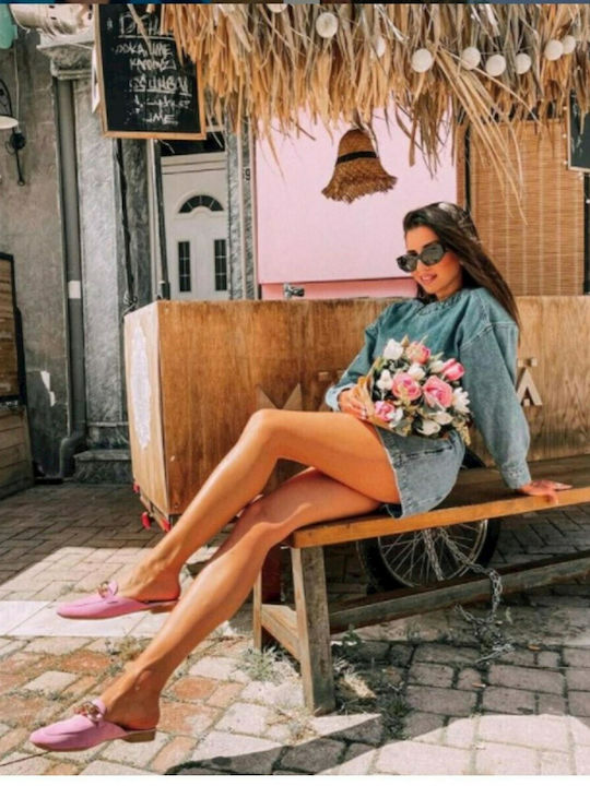 Flat Δερμάτινα Mules σε Μωβ Χρώμα