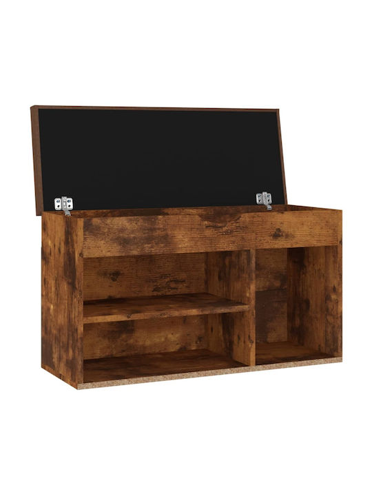 Wooden Shoe Organizer with 3 Shelves Smoked Oak 80x30x47cm