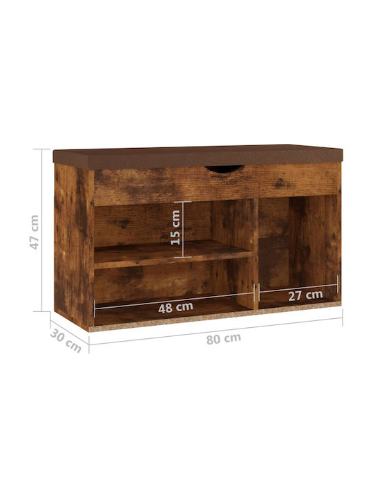 Wooden Shoe Organizer with 3 Shelves Smoked Oak 80x30x47cm