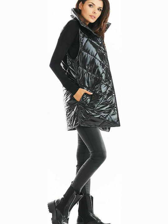 Awama Women's Long Lifestyle Jacket for Spring or Autumn with Hood Black