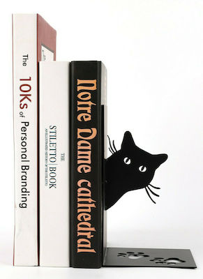 Metal Bookend Cat in Black Color 17x10x10cm.