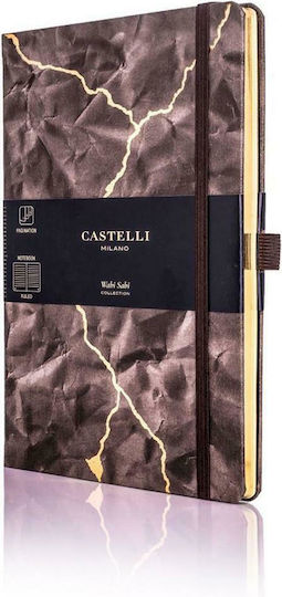 Castelli Wabi Sabi Carnet A5 Cu dungi cu Elastic și Suport pentru Stilou Maro