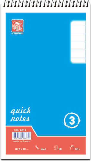 Typotrust Quick Notes No3 Σετ 10 Μπλοκ Σημειώσεων Σπιράλ A5 50 Φύλλων Ριγέ Μπλε