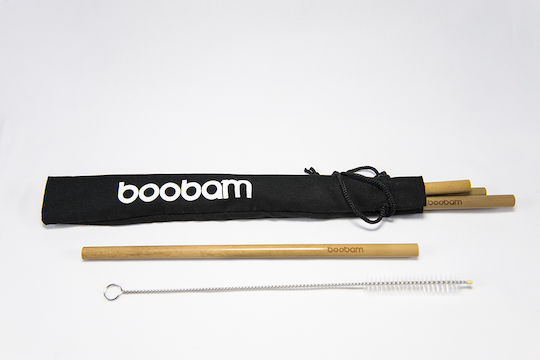 Boobam Straws Bamboo Beige with Brush with Brush 2pcs