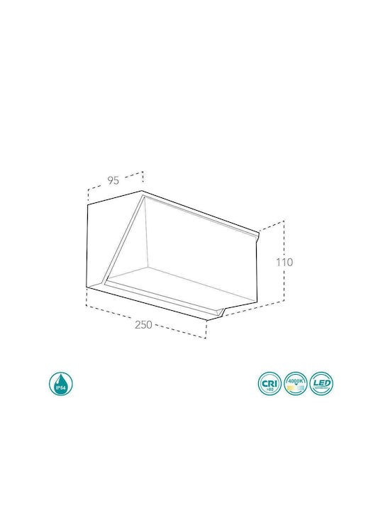 Fan Europe LED-W-Luxon Wandmontierte Außen-Deckenleuchte LED IP54 12W mit Natürliches Weiß Licht 25x9.5x11εκ.