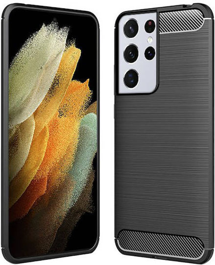 Forcell Brushed Carbon Umschlag Rückseite Silikon Schwarz (Galaxy S21 Ultra 5G)