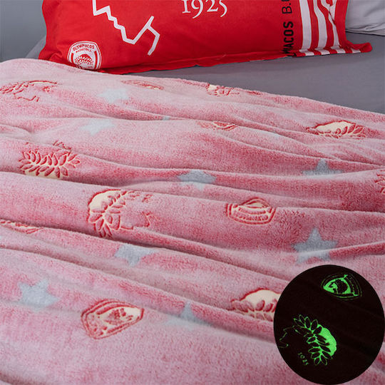 Palamaiki Κουβέρτα Fleece Olympiacos Φωσφορίζουσα Κόκκινη 160x220εκ.