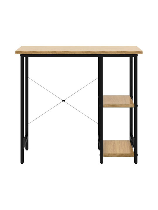 Desk Wooden Natural - Black with Metal Legs 80x40x72cm