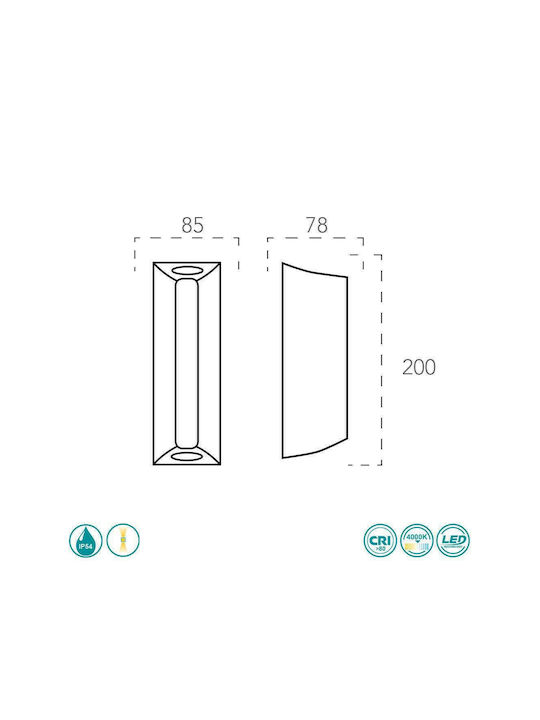 Fan Europe Wandmontiertes Außen-Spotlight LED IP54 14W mit Natürliches Weiß Licht Doppelstrahl 20x8.5x7.8εκ.