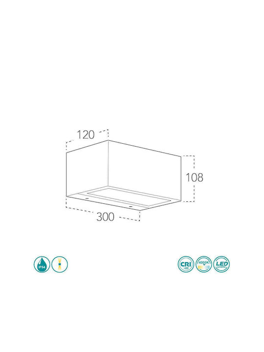 Fan Europe Wall-Mounted Outdoor Ceiling Light LED IP54 40W with Natural White Light Double Beam 30x10.8x12εκ.
