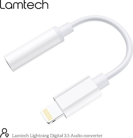 Lamtech Конвертор Lightning мъжки към 3.5mm женски Бял 1бр LAM063005