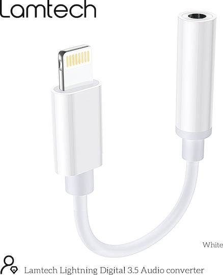 Lamtech Конвертор Lightning мъжки към 3.5mm женски Бял 1бр LAM063005