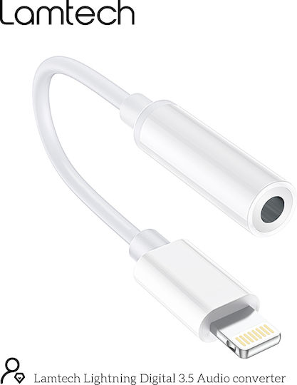 Lamtech Конвертор Lightning мъжки към 3.5mm женски Бял 1бр LAM063005