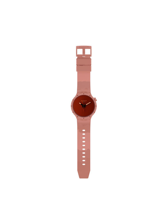 Swatch Big Bold Bioceramic Canyon Herrenuhr 47mm Batterie mit Rosa Kautschukarmband