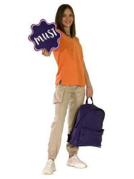 Must Team Monochrome Purple School Bag Backpack Junior High-High School Purple with Water Bottle Holder 22Liters