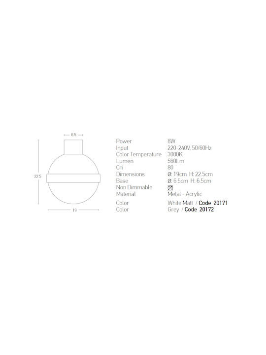Zambelis Lights Deckenleuchte 19cm Gray mit Integrierter LED