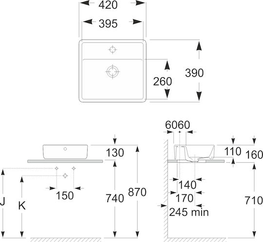 Roca The Gap Square Надеждна мивка Порцелан 42x39x13см Бял