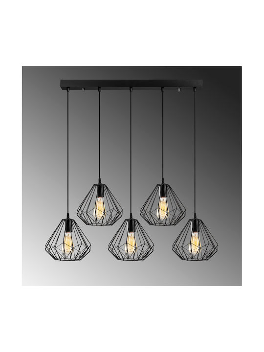 Sheen Diamond Pendant Chandelier Rail for 5 Bulbs E27 Black