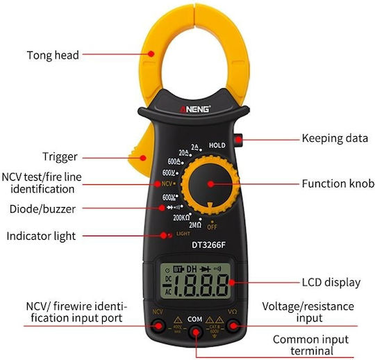 Aneng Αμπεροτσιμπίδα Ψηφιακή 600A AC Aneng DT3266F