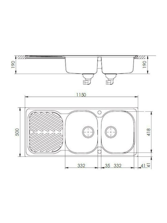 Macart Suter EC D-200 Ένθετος Νεροχύτης Inox Σαγρέ Μ115xΠ50cm Ασημί