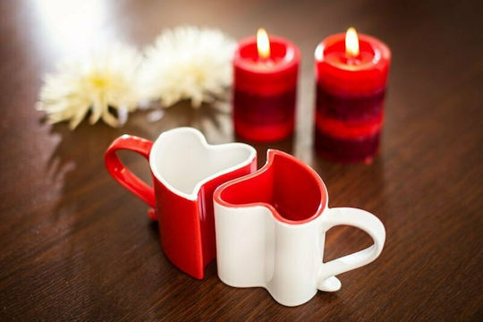 Gadget Master Romantische Tassen Weiß & Rot Keramik Weiß 260ml 2 Stück