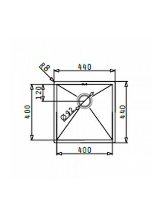 Pyramis Tetragon 1B Ισόπεδος Νεροχύτης Inox Σατινέ Μ40xΠ40cm Ασημί