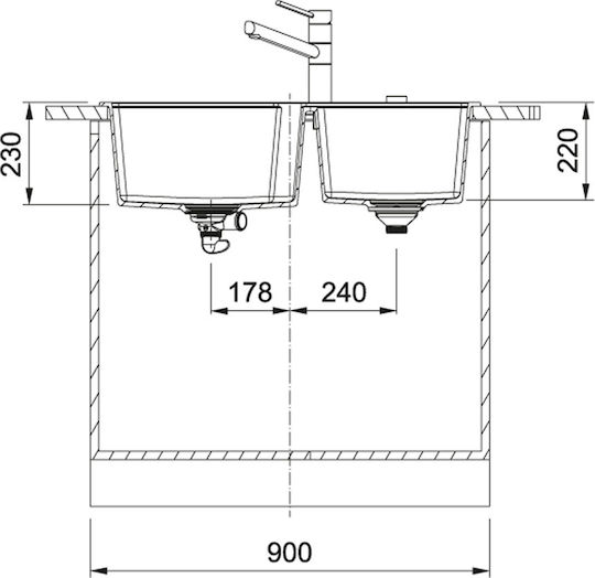 Franke Urban Ubg 620-86 Ένθετος Αριστερός από Συνθετικό Γρανίτη Μ86xΠ50cm