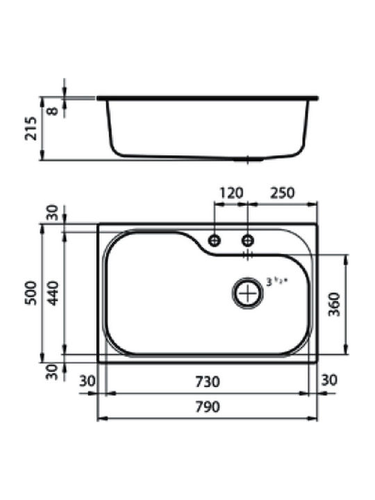 Foster 1579 Drop-In Sink Inox Satin W79xD50cm Silver