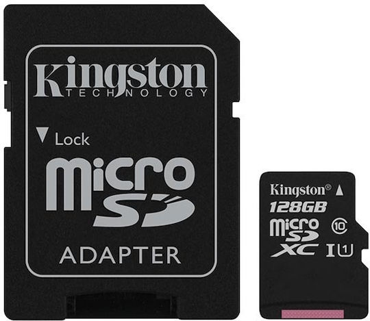 Kingston Canvas Select microSDXC 128GB U1 UHS-I 45MB/s με αντάπτορα