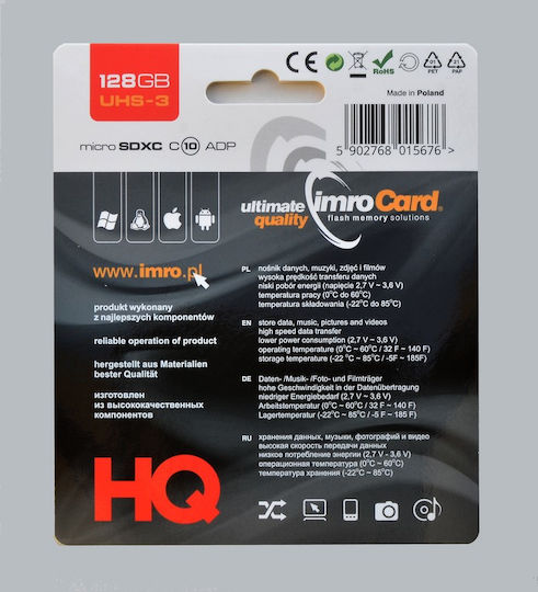 IMRO microSDXC 128GB U3 100MB/s με αντάπτορα